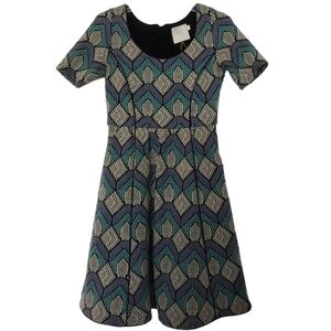 Anthropologie HD in Paris Short Sleeve Geometric Flare fit Skater Dress